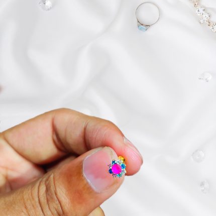 9 Stone Multi Colour Earpin (Large Size-1 Pair)