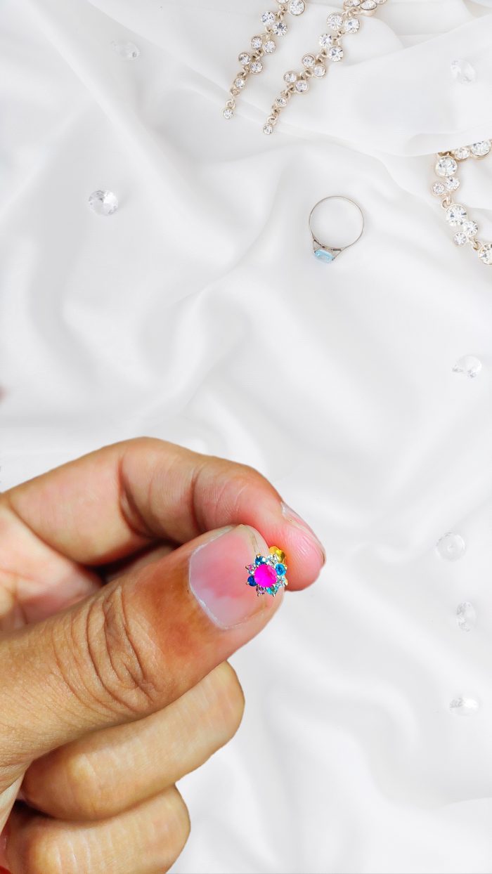 9 Stone Multi Colour Earpin (Large Size-1 Pair)